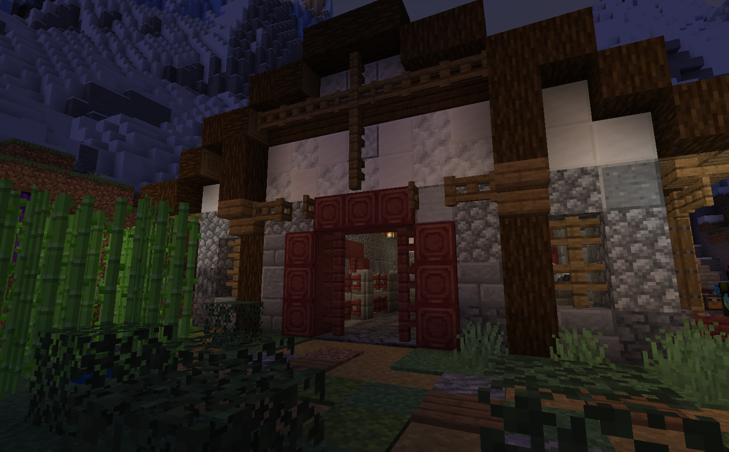 The outside of a stable in the evening